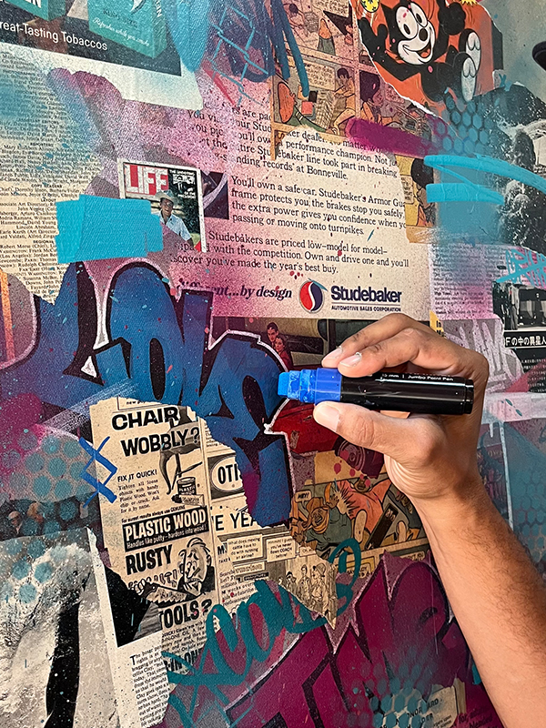 details for Roche Jackson Working on mixed meda art work canvas